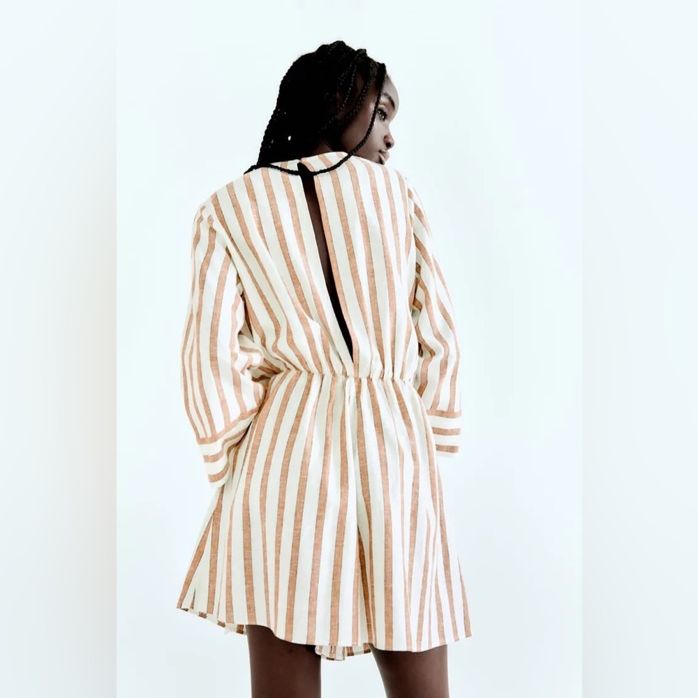 Zara Striped Linen Blend Romper - Picture 6 of 10